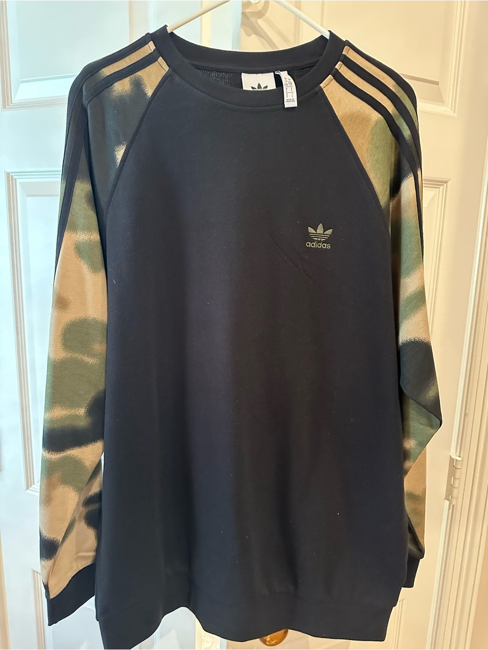 adidas Black Crewneck Sweatshirt with Green Camo Sleeves
